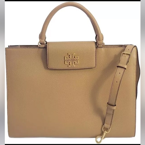 TORY BURCH 138773 BRITTEN TAN WITH GOLD HARDWARE WOMENS LARGE TOTE BAG - Picture 3 of 6